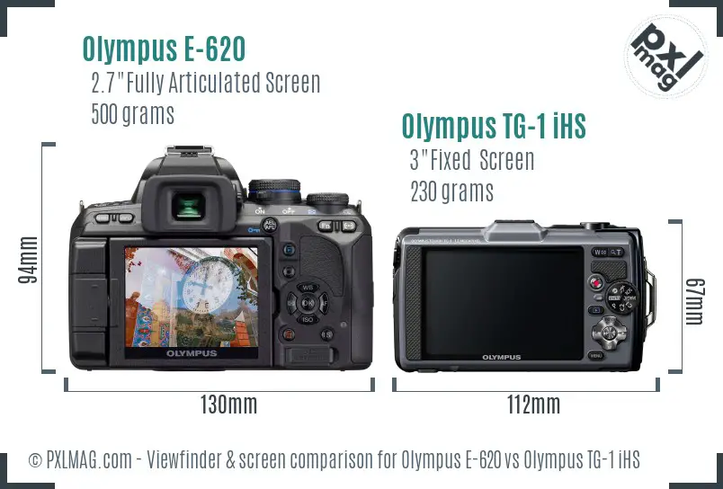 Olympus E-620 vs Olympus TG-1 iHS Screen and Viewfinder comparison