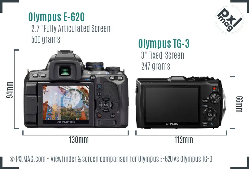 Olympus E-620 vs Olympus TG-3 Screen and Viewfinder comparison