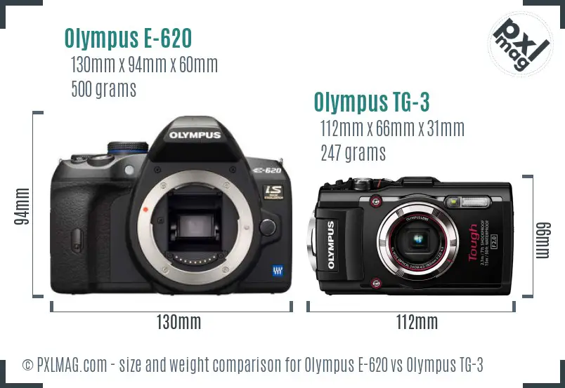 Olympus E-620 vs Olympus TG-3 size comparison