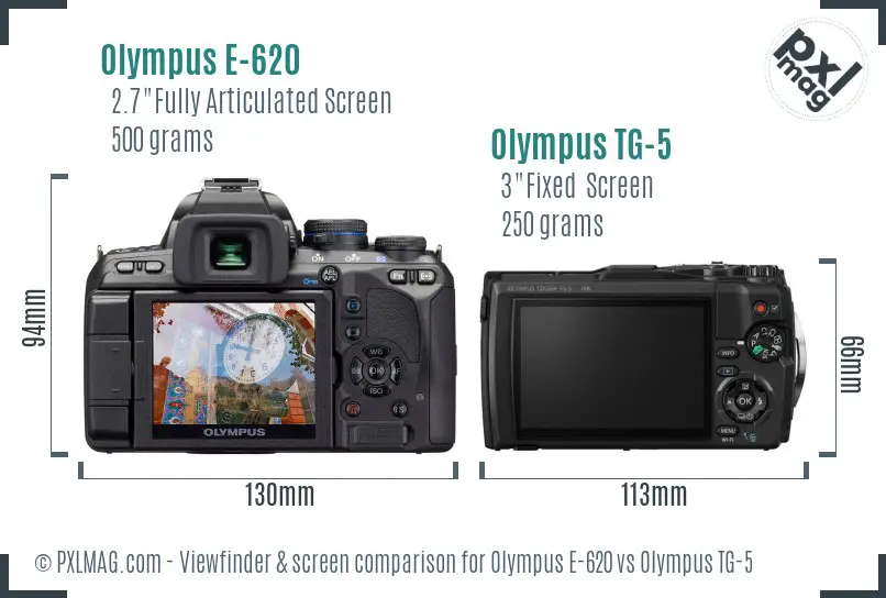 Olympus E-620 vs Olympus TG-5 Screen and Viewfinder comparison