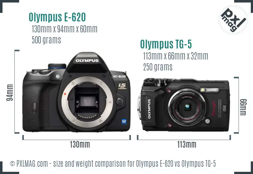 Olympus E-620 vs Olympus TG-5 size comparison