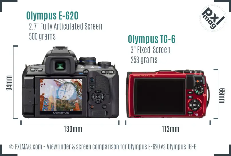 Olympus E-620 vs Olympus TG-6 Screen and Viewfinder comparison