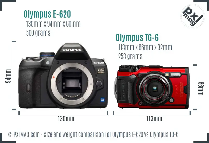 Olympus E-620 vs Olympus TG-6 size comparison