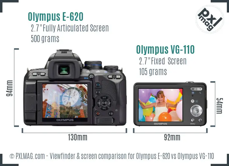Olympus E-620 vs Olympus VG-110 Screen and Viewfinder comparison