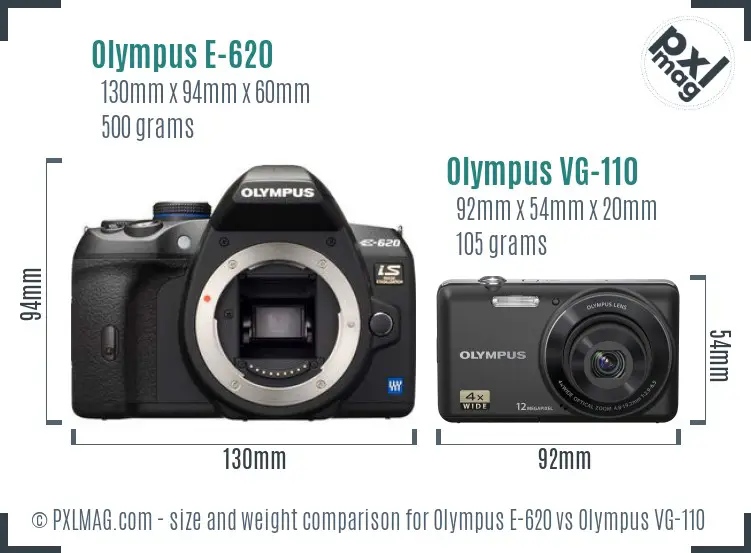 Olympus E-620 vs Olympus VG-110 size comparison