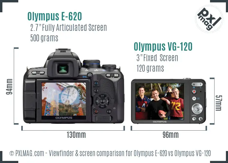 Olympus E-620 vs Olympus VG-120 Screen and Viewfinder comparison