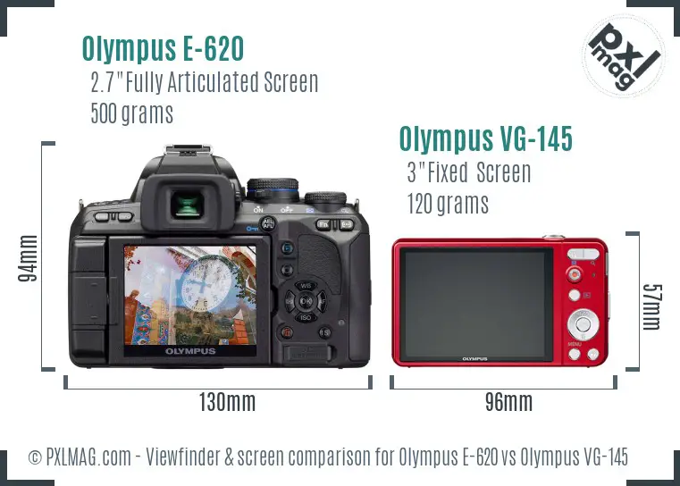 Olympus E-620 vs Olympus VG-145 Screen and Viewfinder comparison