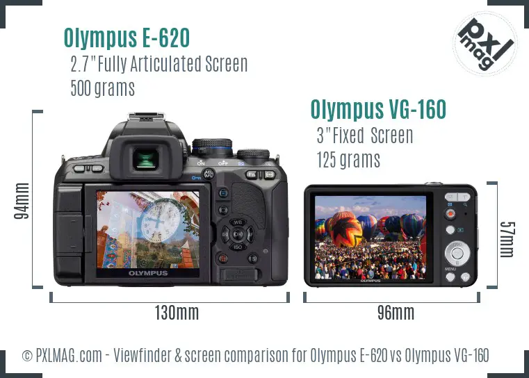 Olympus E-620 vs Olympus VG-160 Screen and Viewfinder comparison