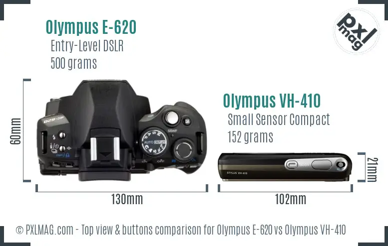 Olympus E-620 vs Olympus VH-410 top view buttons comparison