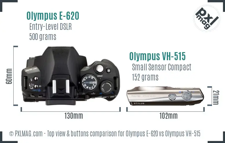 Olympus E-620 vs Olympus VH-515 top view buttons comparison