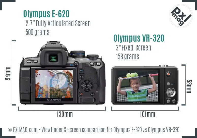 Olympus E-620 vs Olympus VR-320 Screen and Viewfinder comparison