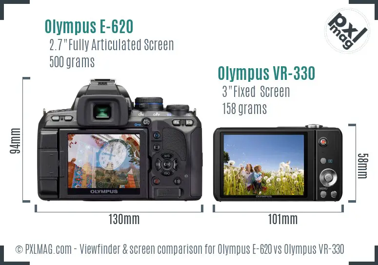 Olympus E-620 vs Olympus VR-330 Screen and Viewfinder comparison