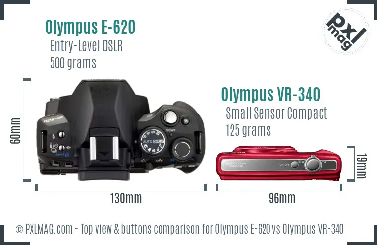 Olympus E-620 vs Olympus VR-340 top view buttons comparison