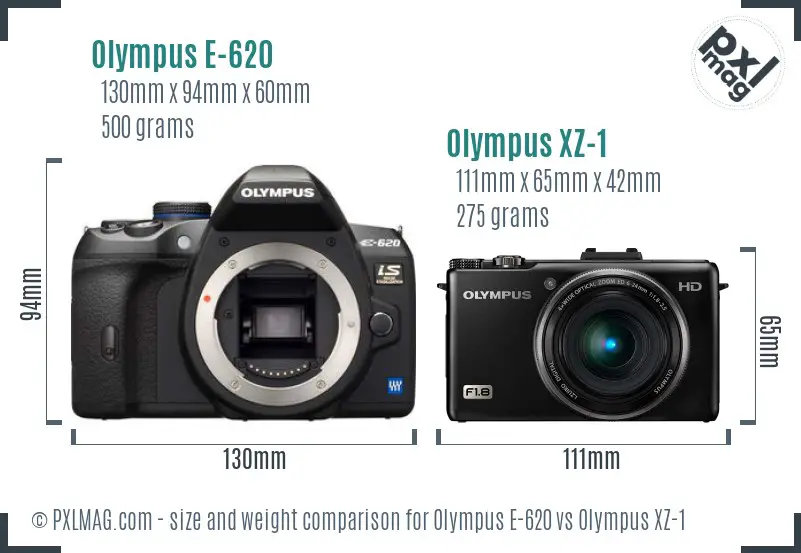 Olympus E-620 vs Olympus XZ-1 size comparison