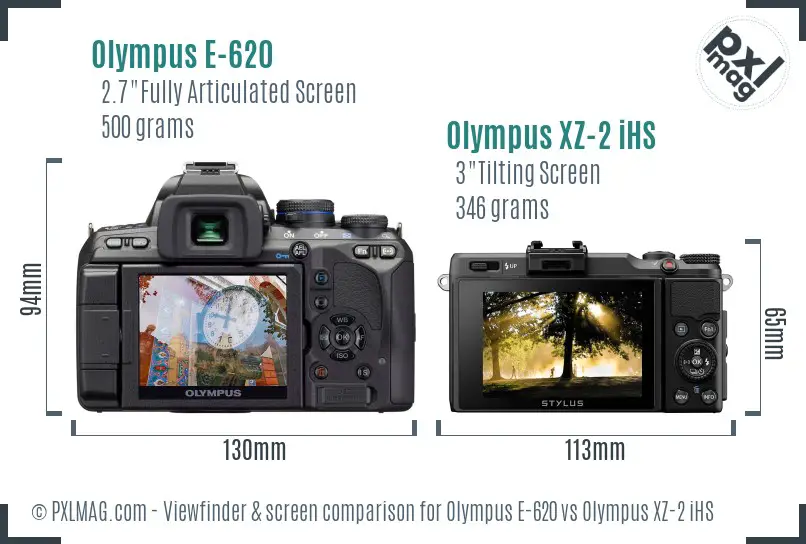 Olympus E-620 vs Olympus XZ-2 iHS Screen and Viewfinder comparison