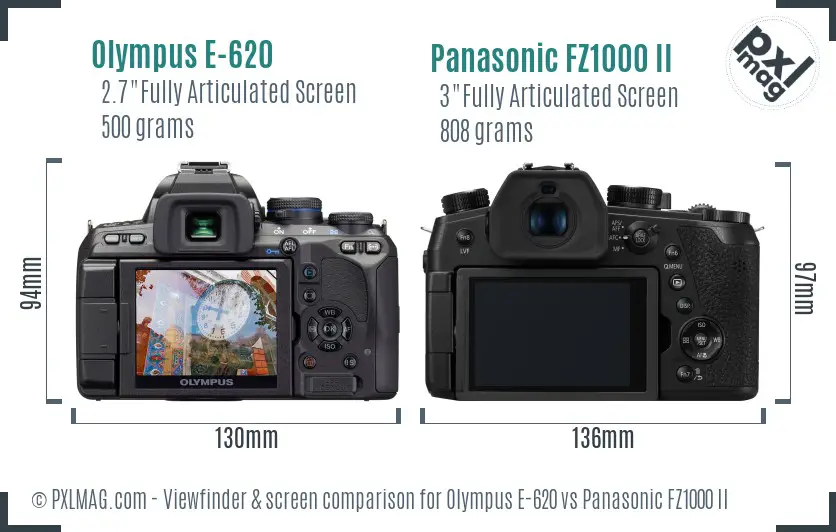 Olympus E-620 vs Panasonic FZ1000 II Screen and Viewfinder comparison