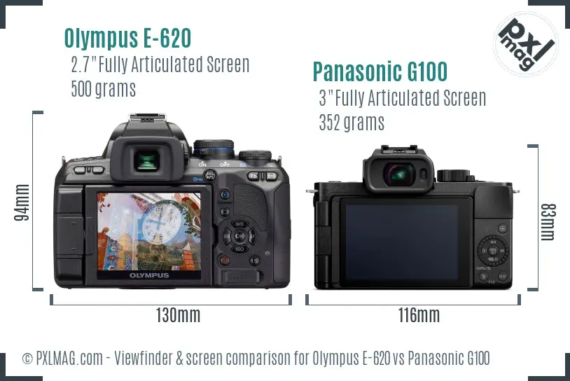 Olympus E-620 vs Panasonic G100 Screen and Viewfinder comparison