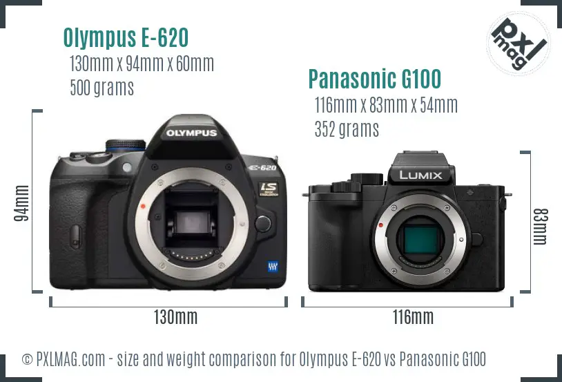 Olympus E-620 vs Panasonic G100 size comparison