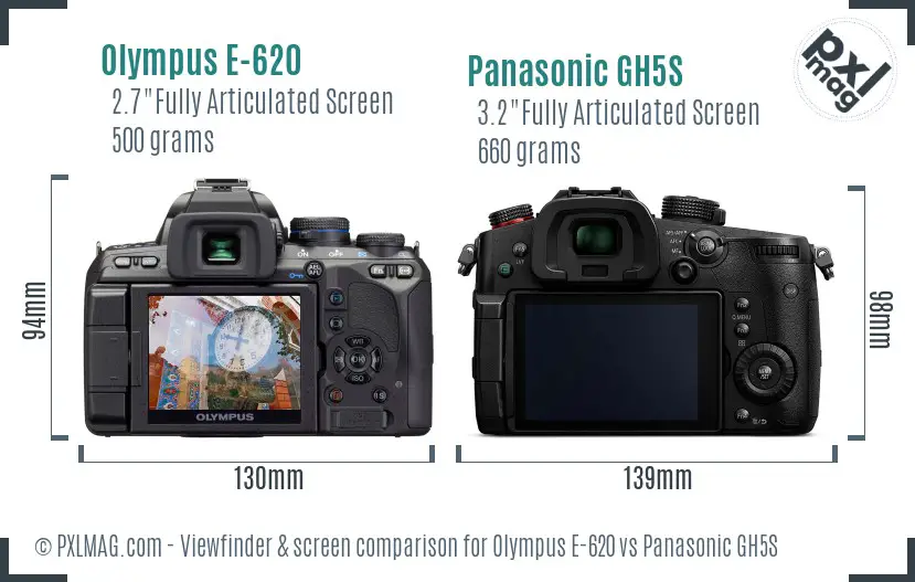 Olympus E-620 vs Panasonic GH5S Screen and Viewfinder comparison