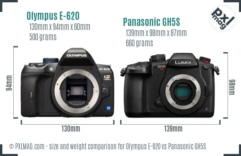 Olympus E-620 vs Panasonic GH5S size comparison