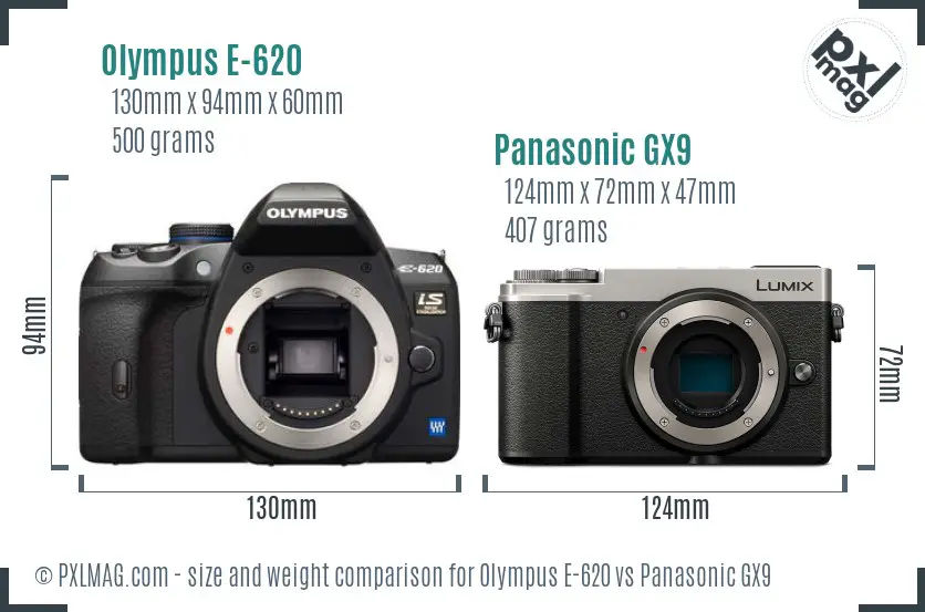 Olympus E-620 vs Panasonic GX9 size comparison