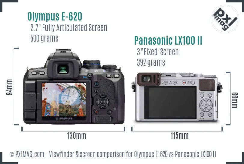 Olympus E-620 vs Panasonic LX100 II Screen and Viewfinder comparison