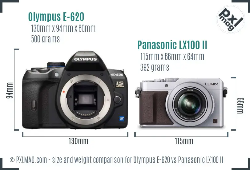 Olympus E-620 vs Panasonic LX100 II size comparison