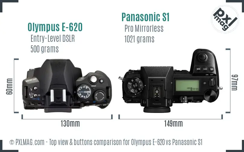 Olympus E-620 vs Panasonic S1 top view buttons comparison