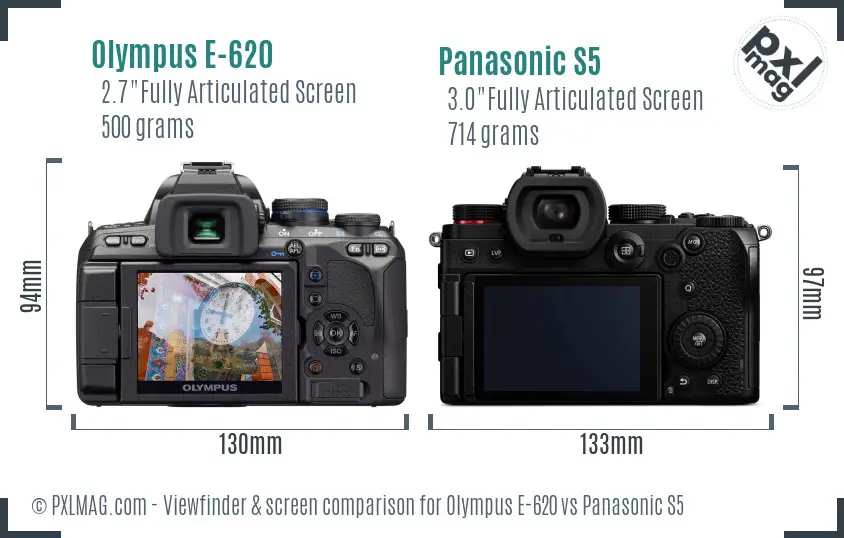 Olympus E-620 vs Panasonic S5 Screen and Viewfinder comparison