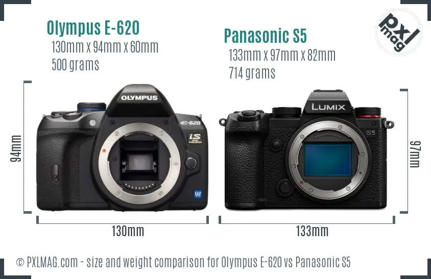 Olympus E-620 vs Panasonic S5 size comparison