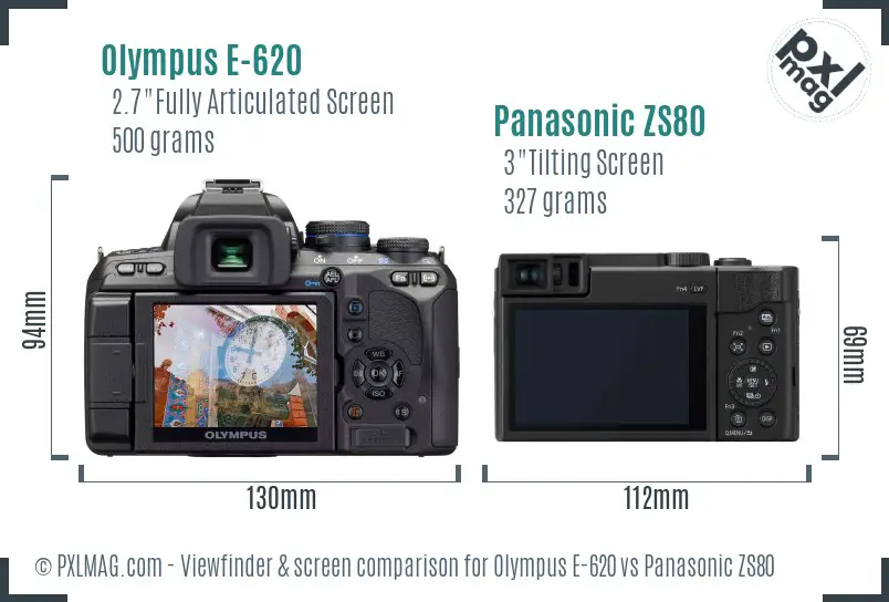 Olympus E-620 vs Panasonic ZS80 Screen and Viewfinder comparison