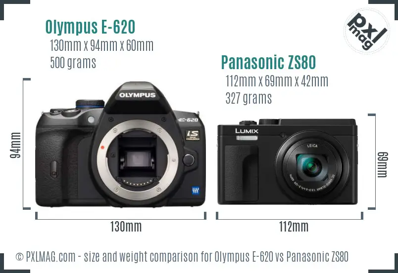 Olympus E-620 vs Panasonic ZS80 size comparison