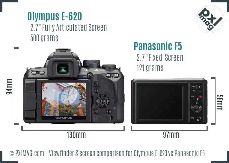 Olympus E-620 vs Panasonic F5 Screen and Viewfinder comparison