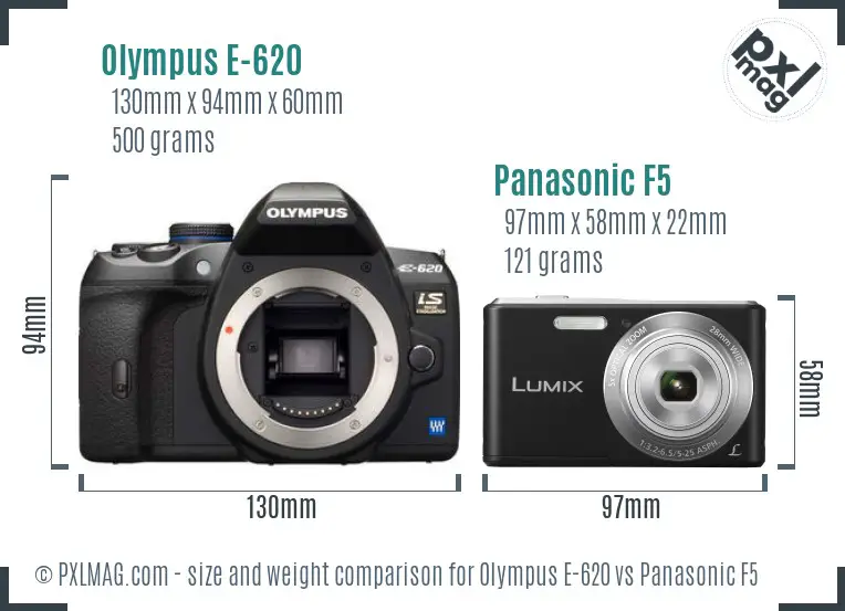 Olympus E-620 vs Panasonic F5 size comparison