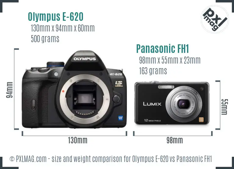Olympus E-620 vs Panasonic FH1 size comparison