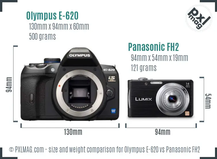 Olympus E-620 vs Panasonic FH2 size comparison