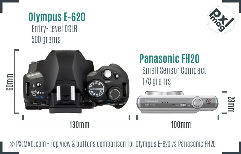 Olympus E-620 vs Panasonic FH20 top view buttons comparison