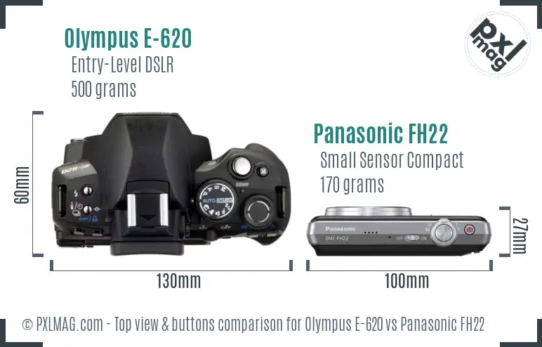 Olympus E-620 vs Panasonic FH22 top view buttons comparison