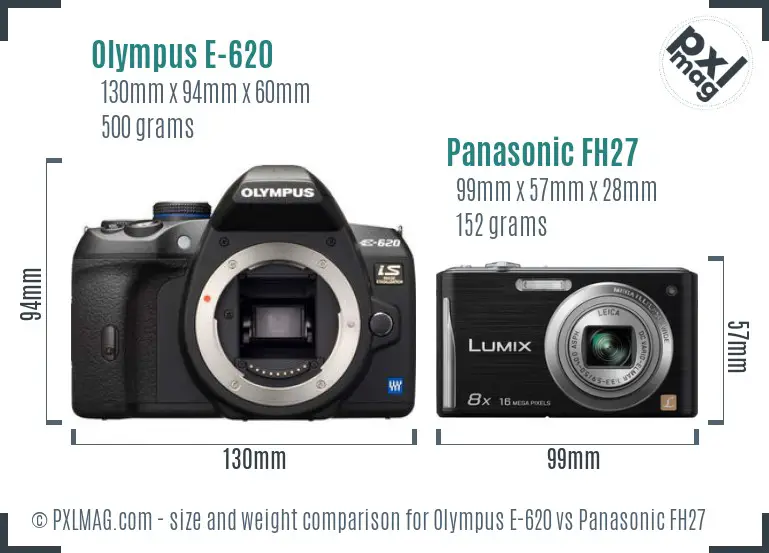 Olympus E-620 vs Panasonic FH27 size comparison