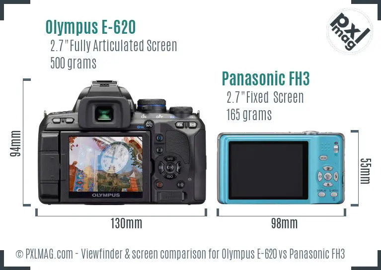 Olympus E-620 vs Panasonic FH3 Screen and Viewfinder comparison