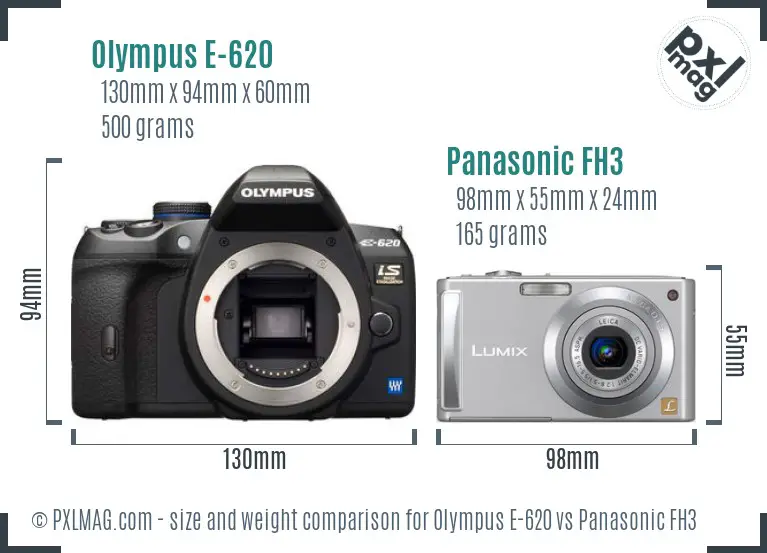 Olympus E-620 vs Panasonic FH3 size comparison