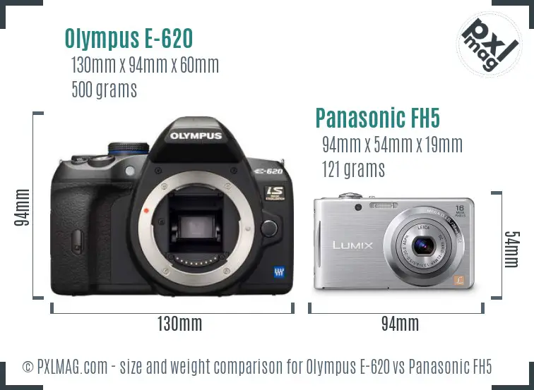 Olympus E-620 vs Panasonic FH5 size comparison