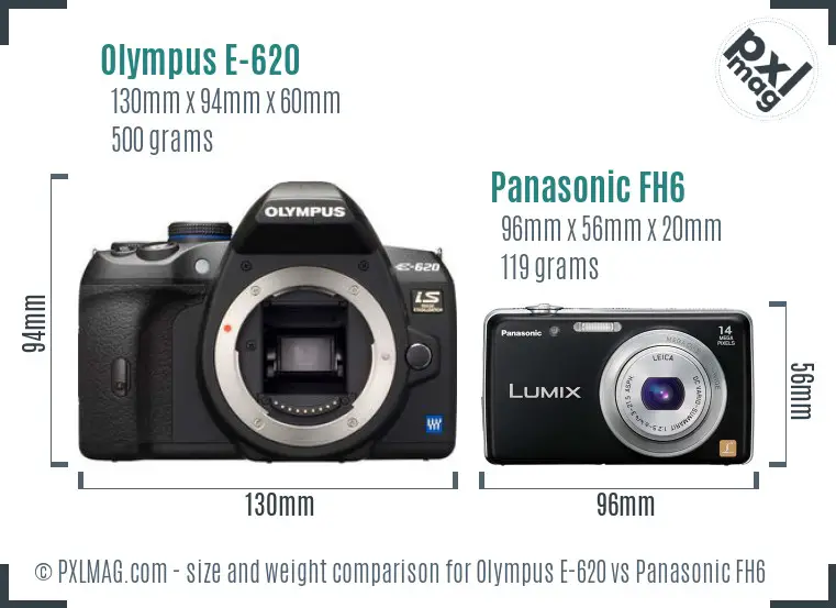 Olympus E-620 vs Panasonic FH6 size comparison