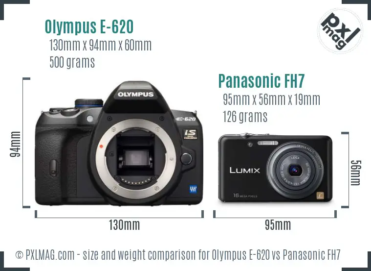 Olympus E-620 vs Panasonic FH7 size comparison