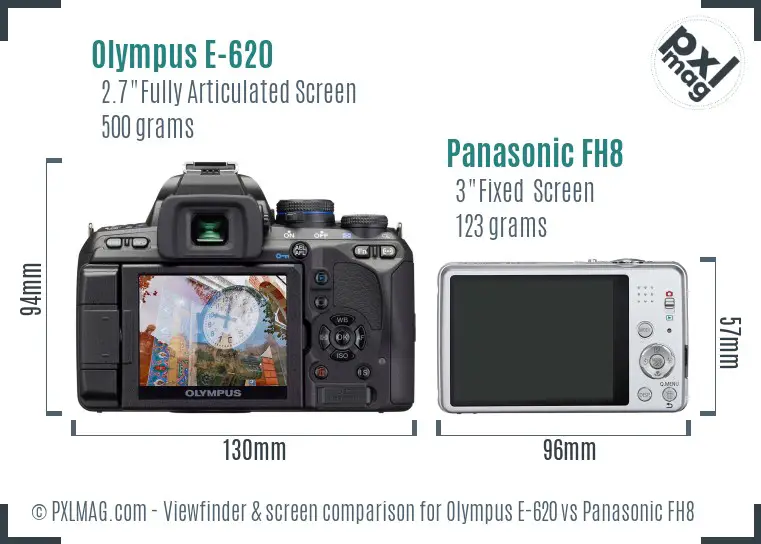 Olympus E-620 vs Panasonic FH8 Screen and Viewfinder comparison