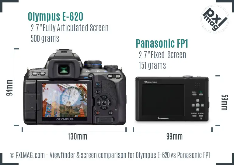 Olympus E-620 vs Panasonic FP1 Screen and Viewfinder comparison