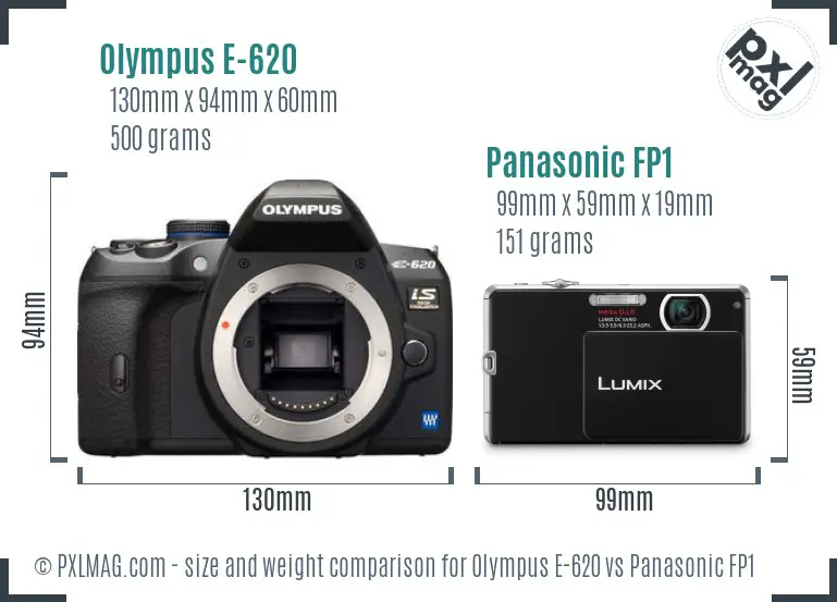 Olympus E-620 vs Panasonic FP1 size comparison