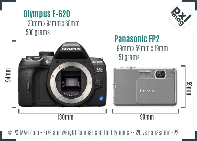 Olympus E-620 vs Panasonic FP2 size comparison