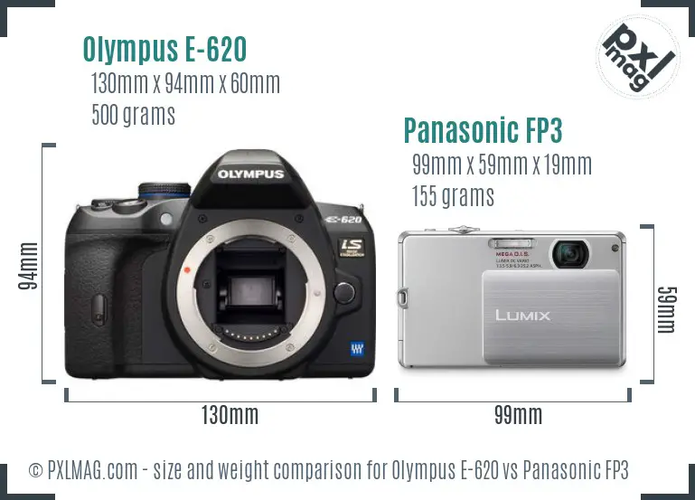 Olympus E-620 vs Panasonic FP3 size comparison