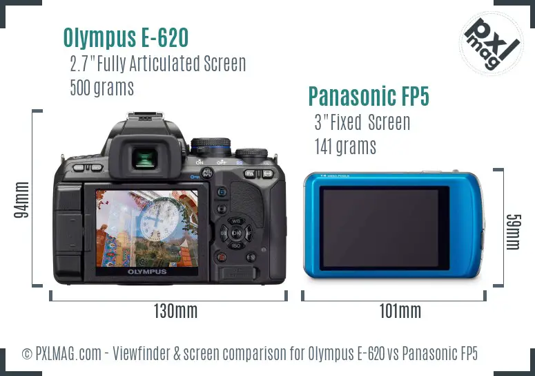Olympus E-620 vs Panasonic FP5 Screen and Viewfinder comparison